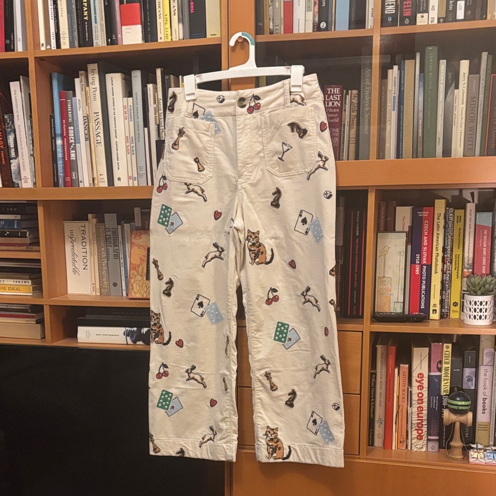 Maeve Cream Corduroy Pants with Embroidery